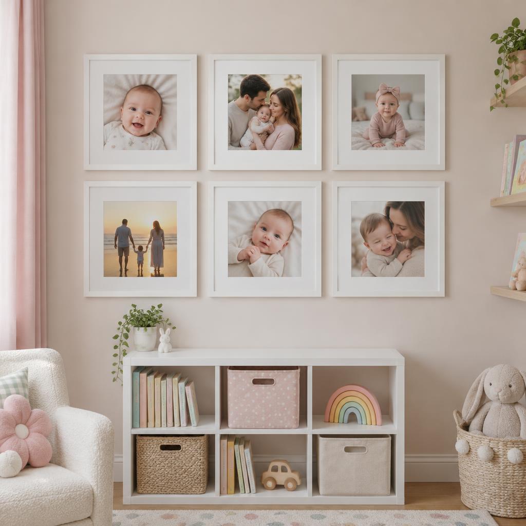 Quarto infantil com 6 quadros FrameU com fotografias